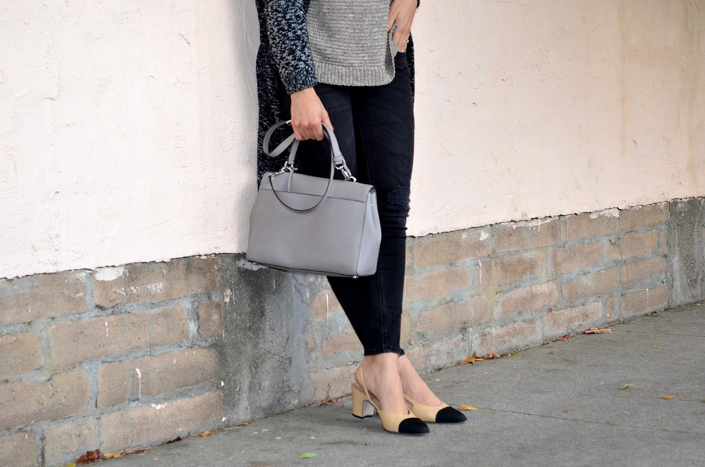 The most wanted shows, chanel, two tone shows, slingback heels, chanel slingback, black, must have, shoes, must have chanel shoes, fall 2016, classic pair of shoes, cardigan, long cardigan, black and gray look, long knit cardigan