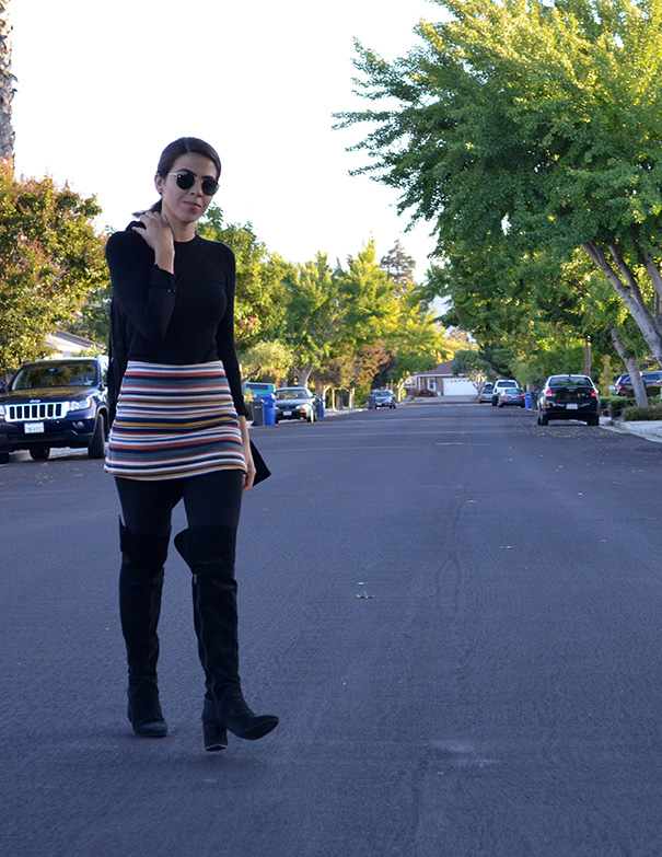 How to wear over the knee boots, black boots, shorts for fall, black cont, fall style, fall look, silicon valley style, silicon valley personal stylist, shopper, personal shopper, all black look, zara boots, coat